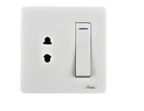 CÔNG TẮC ĐƠN 2 CHIỀU KẾT HỢP Ổ CẮM ĐƠN 2 CHẤU HIMEL HWDP1G2W2P