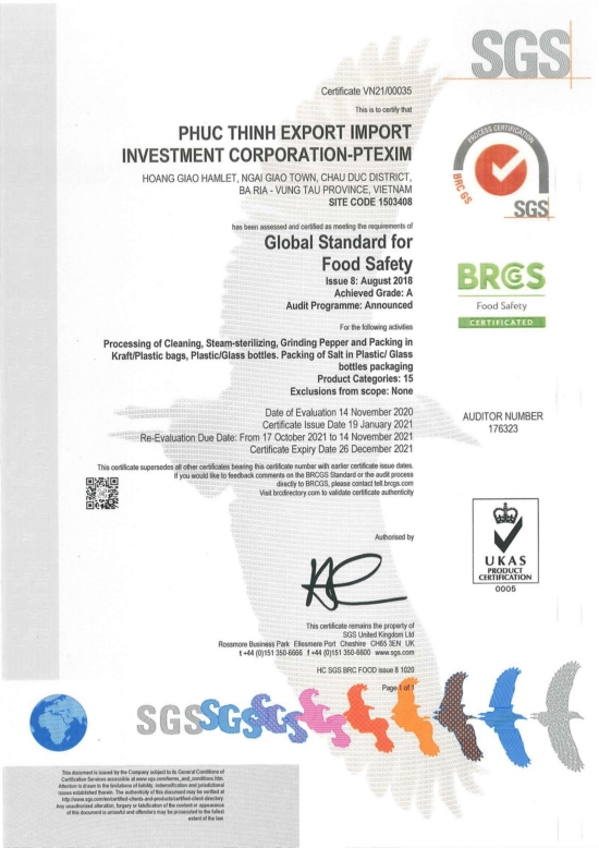 Giấy chứng nhận tiêu chuẩn BRC